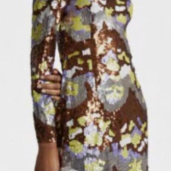 Stunning French Connection Zelda Long Sleeved Multi Colored Sequin Mini Dress - Picture 6 of 6